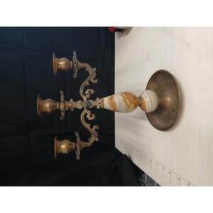 Vintage Brass and Marble 3-Arm Candelabra Candle Holder